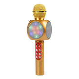 Microfone Caixa De Som Spaker Karaokê Cor Dourado