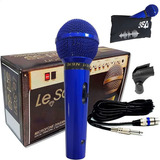 Microfone Com Fio Profissional Azul Cabo