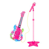 Microfone Com Pedestal E Guitarra Infantil Rock Show Rosa