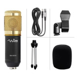 Microfone Condensador Bm800 Dourado + Placa