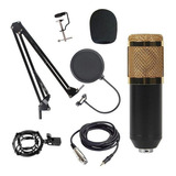Microfone Condensador Bm800 Profissional Estúdio Dourado