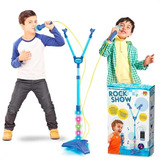 Microfone Duplo Com Pedestal Infantil Azul