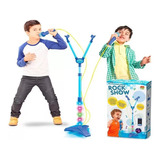 Microfone Duplo Com Pedestal Infantil Azul