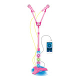 Microfone Duplo Infantil C/ Pedestal E Luzes Rosa Inmetro