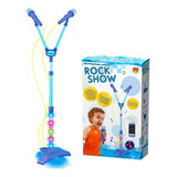 Microfone Infantil Brinquedo Duplo Karaoke Azul Menino