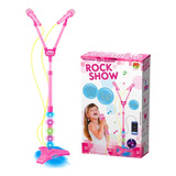 Microfone Infantil Brinquedo Duplo Karaoke Rosa