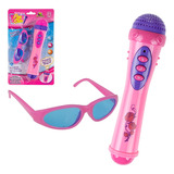 Microfone Infantil Com Óculos Luz E Som Menina Pop Star Rosa