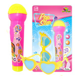 Microfone Infantil Com Óculos Luz E Som Menina Pop Star