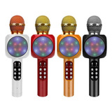 Microfone S/fio Bluetooth Karaokê Speaker Usb Led Preto Cor Dourado