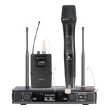 Microfone Sem Fio Duplo Bastão + Headset Armer Ax802mh