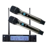 Microfone Sem Fio Duplo De Mão Tsi Br 8000 Uhf Com Maleta