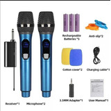 Microfone Sem Fio Duplo Profissional Digital Uhf Recarregáv Cor Azul