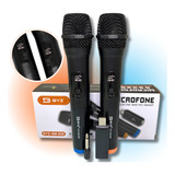 Microfones Sem Fio Profissional Recarregvel Karaoke Duplo Cor Preto