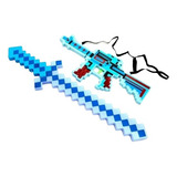 Minecraft Espada E Metralhadora Com Luz Kit Sword Light 