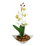 Mini Arranjo Orquídeas Artificial Branca Vaso Aladim Vasinho