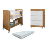 Mini Berço Com Colchão Rubi Moises Para Bebe E Cômoda