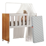 Mini Berço Para Criança Com Colchão E Suporte De Mosquiteiro De Grade Cor Branco Cinamomo