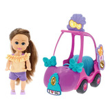 Mini Boneca - Sparkle Girlz + Mini Carro Rosa E Roxo