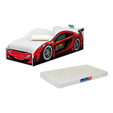 Mini Cama Carro Vermelho Juvenil C/ Baú E Colchão