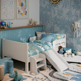 Mini Cama Infantil Bella Montessoriana Com Escorregador E Báu Organizador Para Quarto De Criança Menino E Menina Cor Branco Ms Móveis