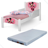 Mini Cama Infantil Personagens Pés De Madeira Com Colchão Cor Minnie Branca