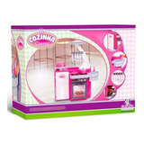 Mini Cozinha Classic Infantil Armário Pia Fogão Rosa