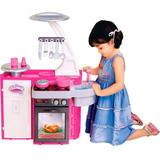 Mini Cozinha Classic Infantil Armário Pia Fogão Rosa