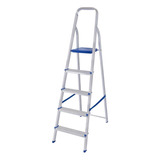 Mini Escada Mor Dobrável 5 Degraus Alumínio Prata Azul - 2un