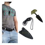 Mini Faca Push T Dagger Fulltang Com Corrente Pescoço Verde