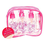 Mini Frasqueira Nécessaire Para Viagem Com Frascos E Potes Cor Rosa
