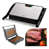 Mini Grill Grelha Sanduicheira Inox 750w Antiderrapante Alça Cor Preto 110v