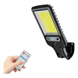 Mini Luminária Solar Sensor Poste Rua Parede 117cob Controle Cor Preto Goldensky Gs-9117 Com Controle