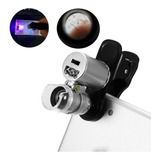 Mini Microscópio Lupa Clip Zoom 60x Com 2 Led Branco E 1 Uv