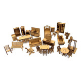 Mini Movéis Casinha Bonecas Mdf Kit Cozinha Sala Quarto Novo