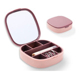 Mini Porta Joias E Acessorios 2 Cores Portatil Com Espelho Cor Rosa-claro