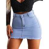 Mini Saia Jeans Cintura Alta Com Elastano Premium