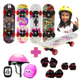 Mini Skate Feminino Com Capacete Kit Proteo Rosa Esqueite