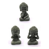 Mini Trio Cego Surdo Mudo Estatua Monge Enfeite Buda Decora Cor Cinza