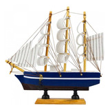 Miniatura Barco Navio Madeira Casco Azul