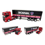 Miniatura Caminhão Scania R730 + Carreta Lona Escala 1/64