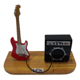 Miniatura Mini Palco Guitarra Strato 16 Cm+amplificador 7 Cm