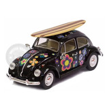 Miniatura Volks Fusca Love Surf C/ Prancha 1967 Preto 1/24