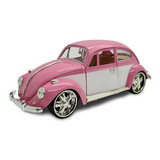 Miniatura Volkswagen Fusca Rosa Rebaixado Metal 1:18