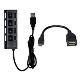 Mobilador Hub 4 Portas + Otg Micro Usb V8 Teclado Mouse Usb