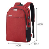 Mochila Anti Furto Notebook Saida Cabo Aux Usb Fone Ouvido Cor Vermelho