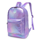 Mochila Bolsa Escolar Feminina Juvenil Reforçada Desenho Do Tecido Lilas