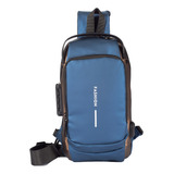 Mochila Couro Ombro Azul Bolsa Bag Usb Transversal Mala