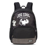 Mochila De Costas Escolar Snoopy Joe Cool Preto Luxcel Cor Preta