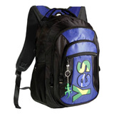 Mochila Escolar 4 Divisões Com Bolso Frontal Yes Preto/azul Cor Azul
