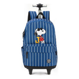 Mochila Escolar Rodinhas Snoopy Azul 45x31x17cm 25l